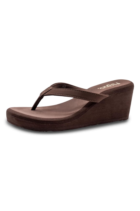 Womens Olivia Slip On Wedge Thong Sandals- Brown (7)