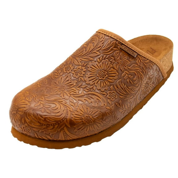 Flojos Womens Sofia Floral Tooled Slip On Mule Clog, Tan Artisan (9)