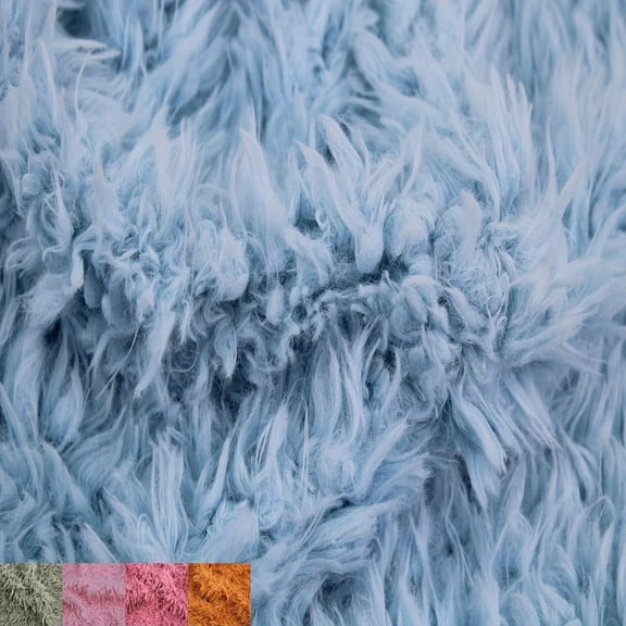 Stylish Fabric Flokati 60 In Curly Faux Fur Solid Sewing & Craft Fabric, 1 Yard, Baby Blue.