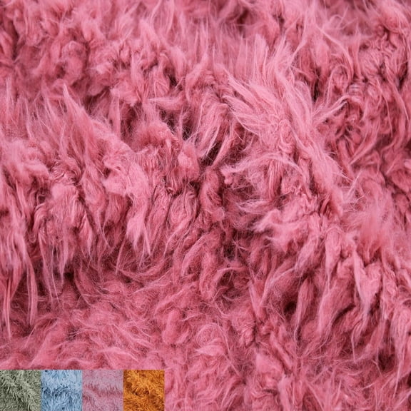 Stylish Fabric Flokati 60 In Curly Faux Fur Solid Sewing & Craft Fabric, 1 Yard, Mauve.