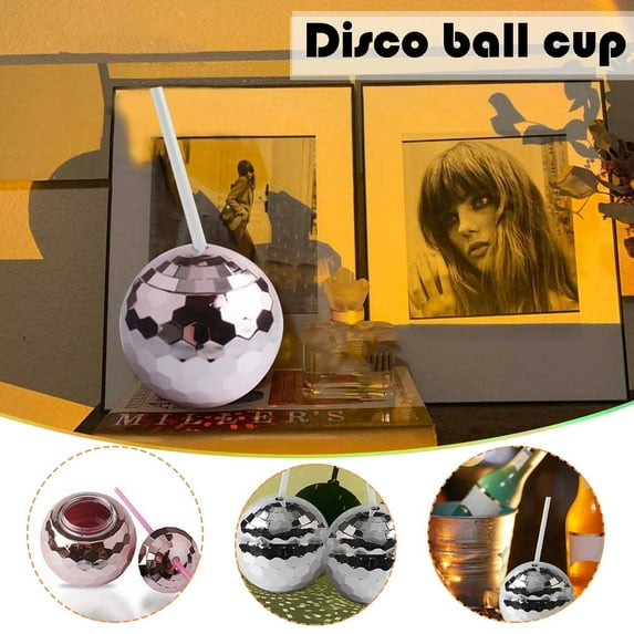 Floleo 1970S Disco Ball 20 Oz Drink Tumbler With Straw,For Metallic Shiny Foil Colored Graduation Wedding Anniversary New Years Eve Party Sipper Cups Tableware
