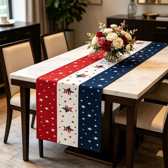 Floleo 250th Anniversary of Independence Day Table Runner - Patriotic Stars Print Linen-Style Tablecloth Decor for Dining Table, 72x13 Inches