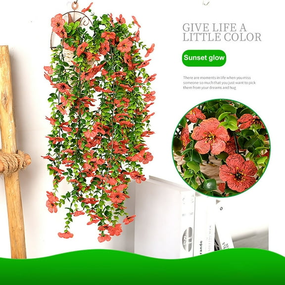 Floleo 29.5" Artificial Faux Fall Autumn Hanging Flowers Plants Baskets for Outdoor Outside, Fake Phalaenopsis Silk Orchid in Planter UV Resistant Realistic for Home Porch Patio Balcony Garden Yard