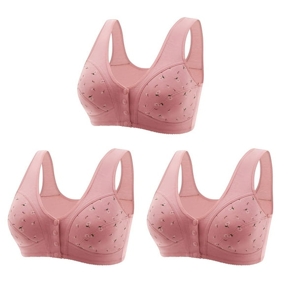 Floleo 3 Pack Front Closure Bras for Women Wirefree Bras Front Snaps Seniors Snap Front Bra Older Women Comfort Everyday Bras
