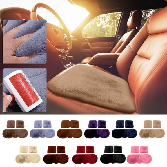 Floleo 3 Pcs Car Seat Covers Fluffy Wool Car Interior Front & Back Seat Cover Soft Sheepskin Seat Cushion Fur Pad Winter Mat Universal Fit