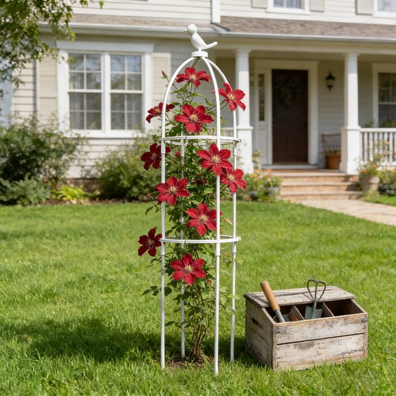 Floleo Expandable Garden Trellis, Adjustable Height Climbing Greenleaf Support for Outdoor Indoor Use, White Fiberglass Trellis for Vines, Roses, and Cucumbers