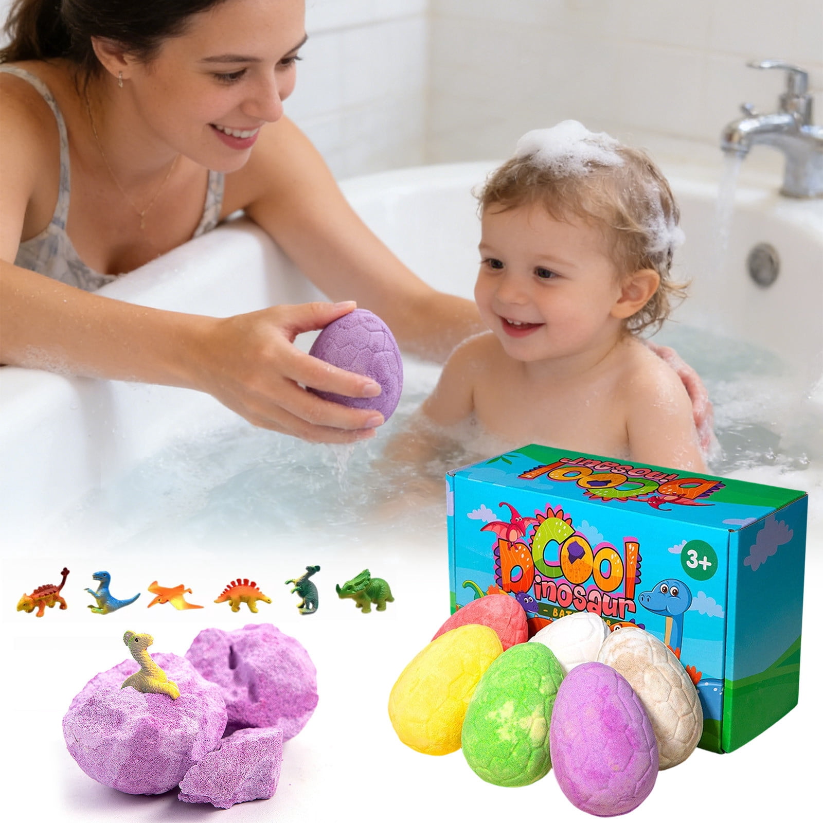 Floleo 6pc Dinosaur Egg Bath Bombs for Kids with Surprise Toy Inside, Gift Set for Boys Girls Birthday, Stocking Stuffer, Easter Basket Filler, Fun Bath Time Adventure