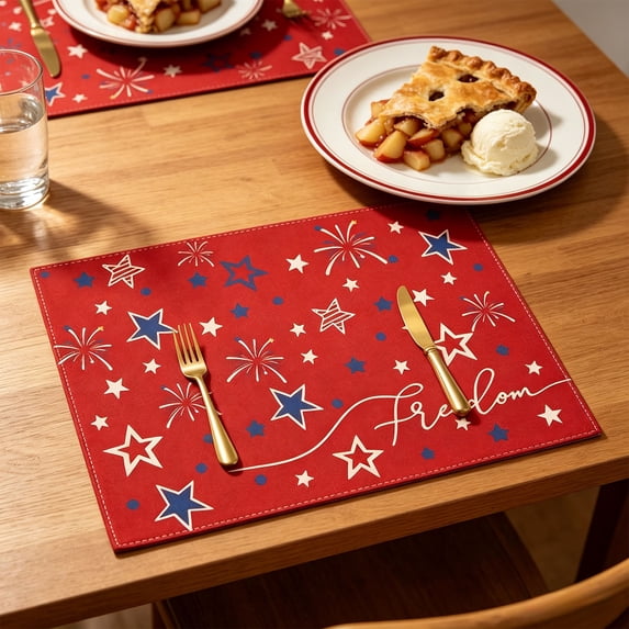 American Independence Day Placemats Set of 1, Patriotic 4th of July Table Mats, Washable Polyester Table Decor for Dining & Party, Stars and Stripes Themed Tablecloth