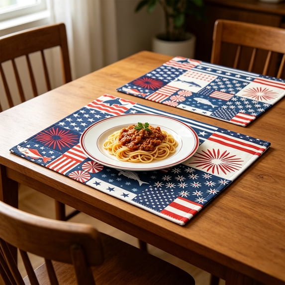 American Independence Day Placemats Set of 1, Patriotic 4th of July Table Mats, Washable Polyester Table Decor for Dining & Party, Stars and Stripes Themed Tablecloth