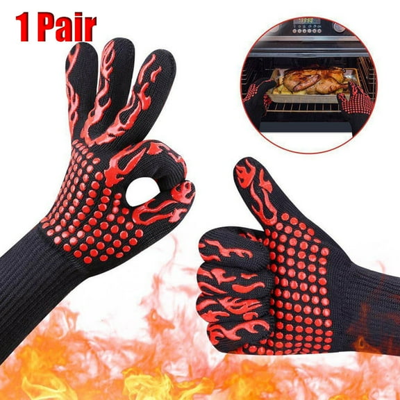 Floleo BBQ Gloves,Extreme Heat Resistant, Long Sleeve, Anti-Slip, Sweat Absorption, Comfier Easier And Safer For Grilling, Barbecue, Smoking, Cooking, Baking, Pot Holding