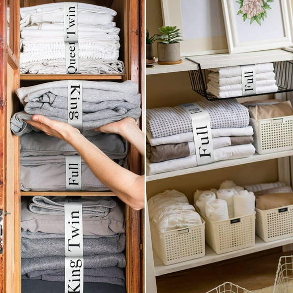 Floleo Bed Sheet Organizer And Storage Size Label Bands ,Sheets Set Organizers For Linen Closet - Labeled Elastic Bedding Sheet Keepers Straps For Organizing Foldable Bedsheet Sets