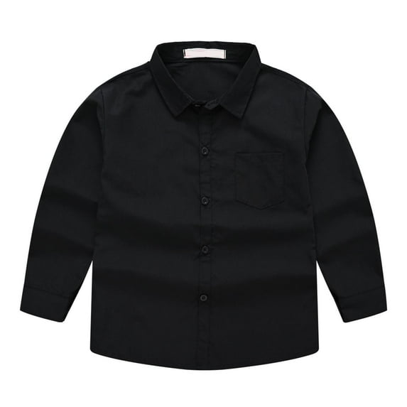 Floleo Boys' Long Sleeve Dress Shirt Kids Boys Button Down Uniform Woven Solid Color Collared Shirts for Age 5-14 Years