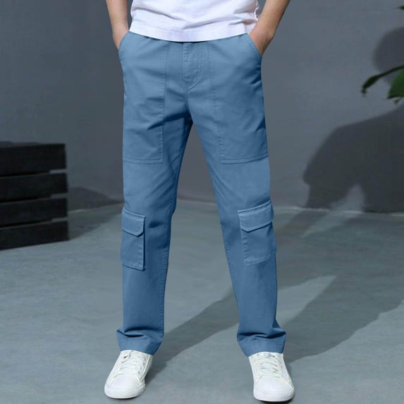 Floleo Boys' Spring and Summer Pants Solid Color Ankle Tied Casual Work Pants Comfortable and Breathable Versatile for Daily Use Weekend Vacation Outdoor Sports(Blue,5-6 Years)