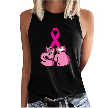 Floleo Breast Cancer Survivor Shirts for Women Pink Ribbon Tank Tops Sleeveless Tshirt Tees Pink Ribbon - Breast Cancer Awareness Juniors Tank Top Boxing Gloves Printed Blouses Vests