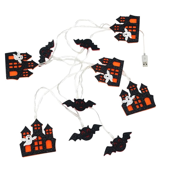 Floleo Castle Halloween String Lights, USB Powered Flexible Spider Web Decor, Warm White Glow for Party Mantel Window