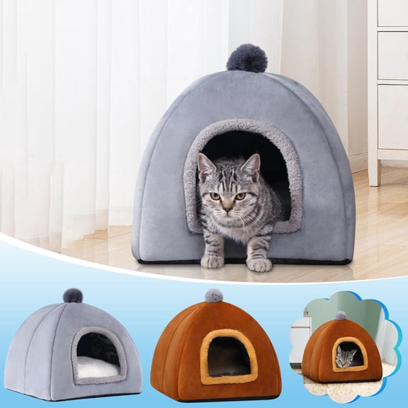 Fnochy Cat Beds For Indoor Cats - 2 In 1 Cat Cave For Large Cats And Small Pets, Foldable Cat House Tent With Washable Cushioned Pillow, Cat Hideaway With Non-Slip Bottom