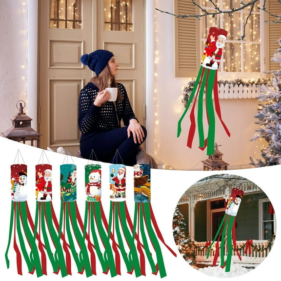 Floleo Christmas Banner Front Porch Christmas Windsock Flag Windsock Outdoor Hanging Decoration For Front Yard Patio Garden Party Flag Pole For House