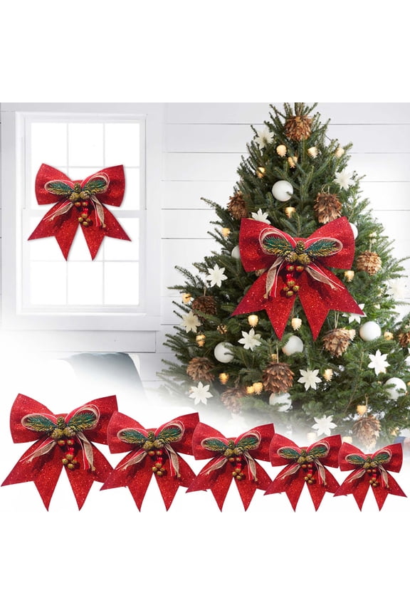 Christmas Bow, Red Wreaths Bows, Christmas Tree Bow Glitter, Sequin Bow Ties, Xmas Decorative Bows For Home Ornament Decoration, Christmas Party