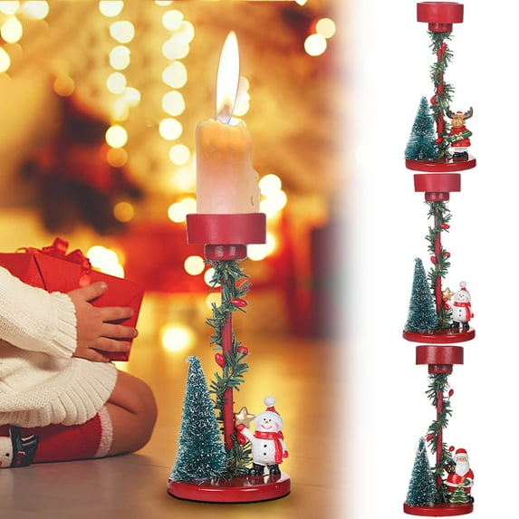 Floleo Christmas Deer Christmas Candlestick Holders - Vintage Candle Stick Holder With Xmas Pinecone Decorative Reindeer Candle Stands Centerpieces For Xmas Table Mantle Fireplace