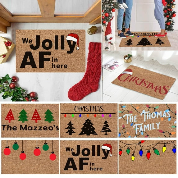 Floleo Christmas Door Mat, Xmas Rug Christmas Decorations, Non-Slip Welcome Doormat For Front Door, Indoor Outdoor Holiday Rug For Home Kitchen Floor Christmas Decor 16 X 24 Inch