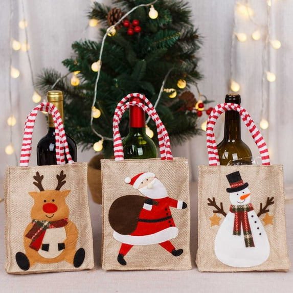Floleo Christmas Gift Bags, Reusable Christmas Treat Bags, Linen Gift Bags With Handles & Christmas Prints, Christmas Bags For Gifts Holiday Gift Bags Xmas Gift Bags Party Favors
