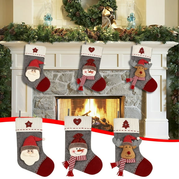 Floleo Christmas Personalized Christmas Stockings Custom Name Large Burlap Xmas Stockings For Family 3D Design Christmas Stockings With Embroidered Name For Home Fireplace Decoration