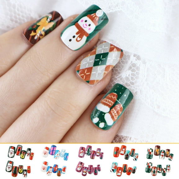 Floleo Christmas Press On Nails Long Square False Nails 24Pcs With Designs Christmas Tree Green Monster Fake Nails Winter Acrylic Nails Xmas Glue On Nails Stick On Nails For Women And Girls