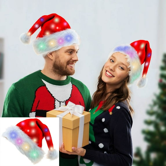 Floleo Classic Santa Hat, Christmas Hat With Colorful Led Strip Light,Unisex Velvet Santa Claus Hat For Xmas New Year Party Headwear Black of Friday Deals 2024