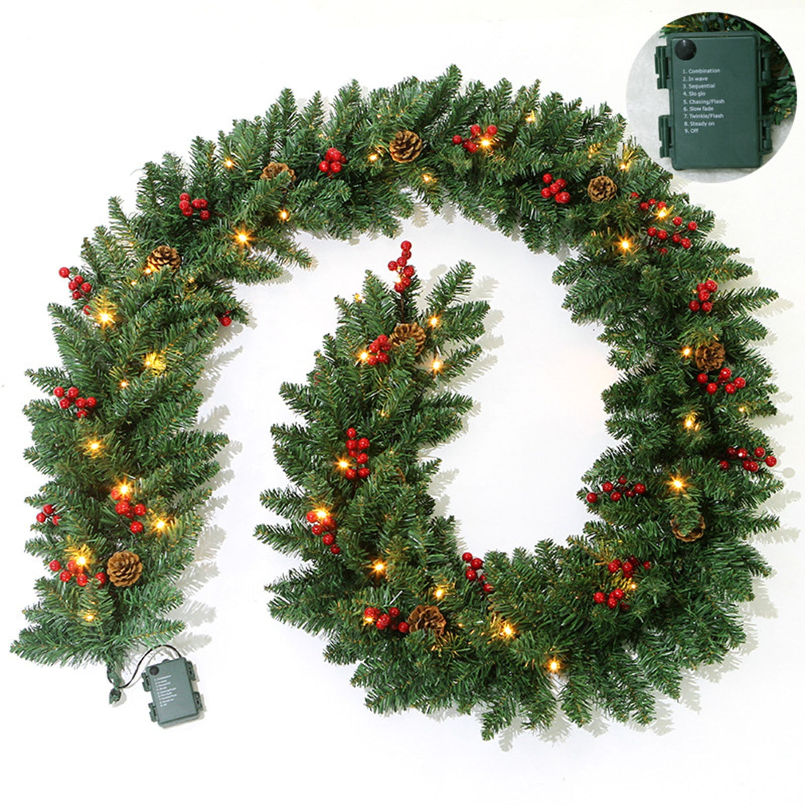 Floleo Clearance 9 Ft Lighted Christmas Garland, Outdoor Christmas ...