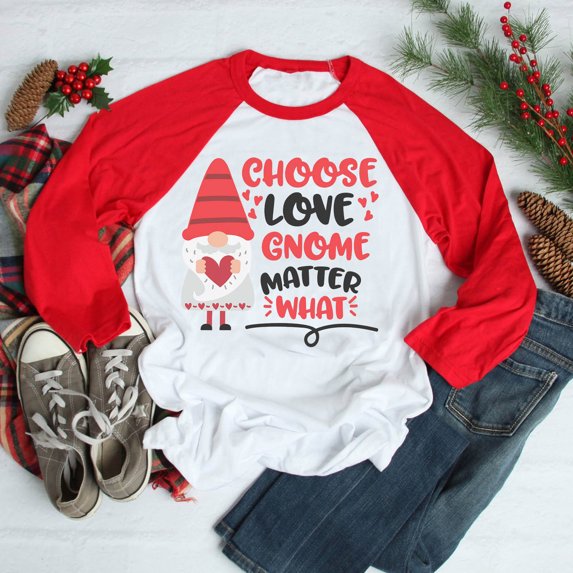 Floleo Clearance Fall Clothes For Women Fashion Women Valentine's Day Gnomes Print Color Block Casual Blouse T-shirt Top White