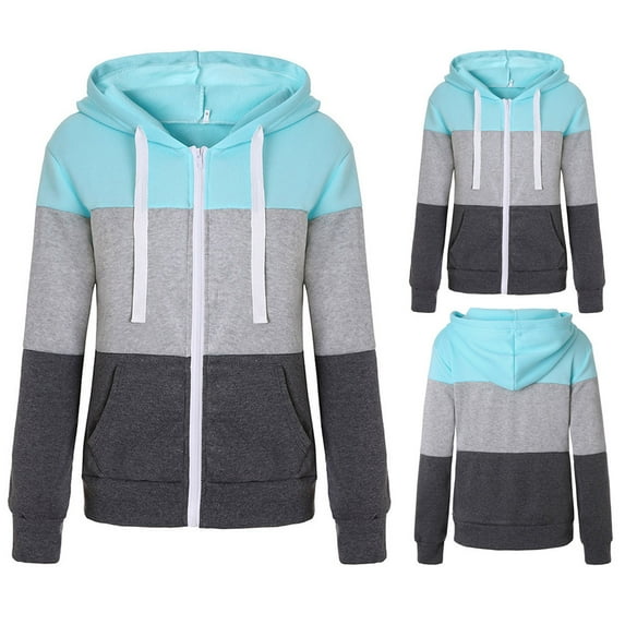 Kayannuo Clearance Fall Clothes For Women Women Casual Long Sleeve Thin Zip Contrast Hood Patchwork Hoodies Jacket Coat Black
