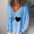 thumbnail image 1 of kayannuo Fall Clothes For Women Women Fashion Casual Print V-Neck Loose Long Sleeve T-shirt Top Blouse Pullover Blue, 1 of 6