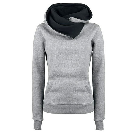 Floleo Clearance Fall Clothes For Women Women Top For Autumn And Winter Sweatshirts Long Sleeve Pullover Bicolor Hoodies Gray