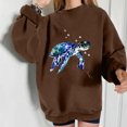 thumbnail image 1 of Floleo Clearance Fall Clothes For Women Women Wild Ocean Print Loose O-Neck Long-Sleeved Fleece Oversized Sweatshirt Pullover Coffee, 1 of 9