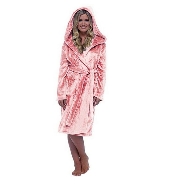 Floleo Clearance Fall Clothes For Women Women Winter Lengthened Plush Shawl Bathrobe Long Sleeve Robe Hooded Coat Pink