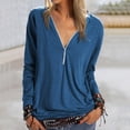 thumbnail image 1 of Floleo Clearance Fall Clothes For Women Women's Solid Long Sleeve T-Shirts Loose Casual Daily Zipper T-shirt Plus Size Blue, 1 of 7