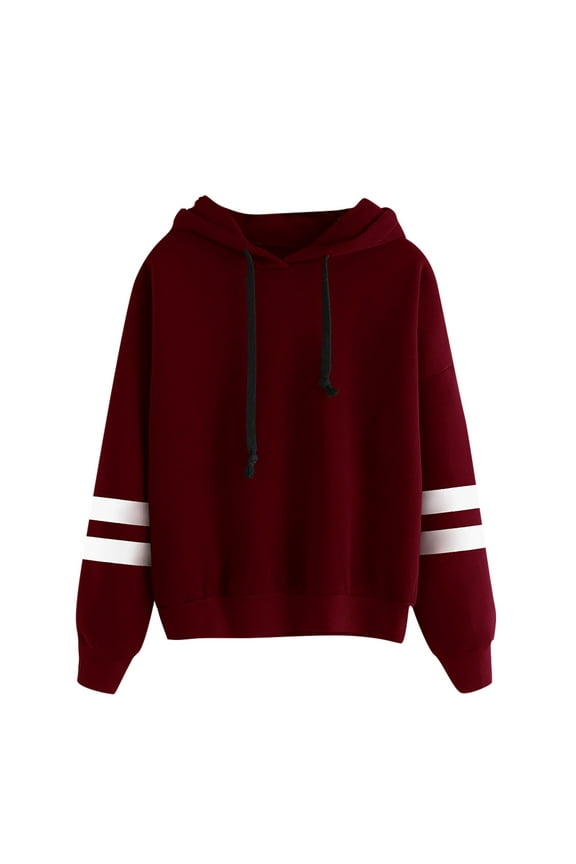 Fall Clothes For Women Women's fashion casual loose long sleeve solid color hooded sweatshirt blouse Red