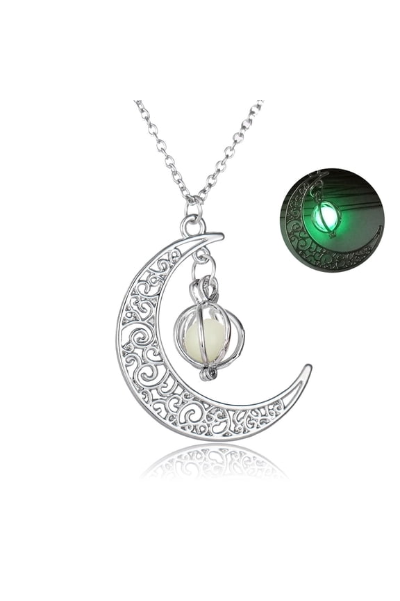Glow In The Dark Hollow Stone Pendant Crescent Moon Glow Necklace