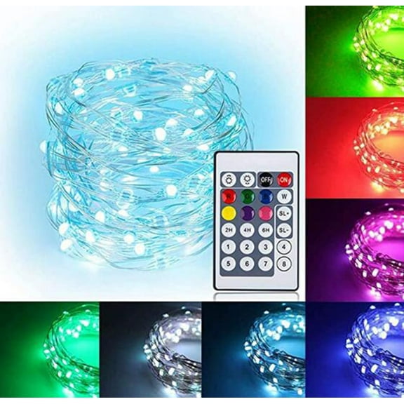 Floleo Clearance LED String Lights Remote Control, 10M RGB Fairy Lights, Dimmable Copper Wire Lights, Waterproof for Outdoor Indoor, Perfect for Parties and Home Decor