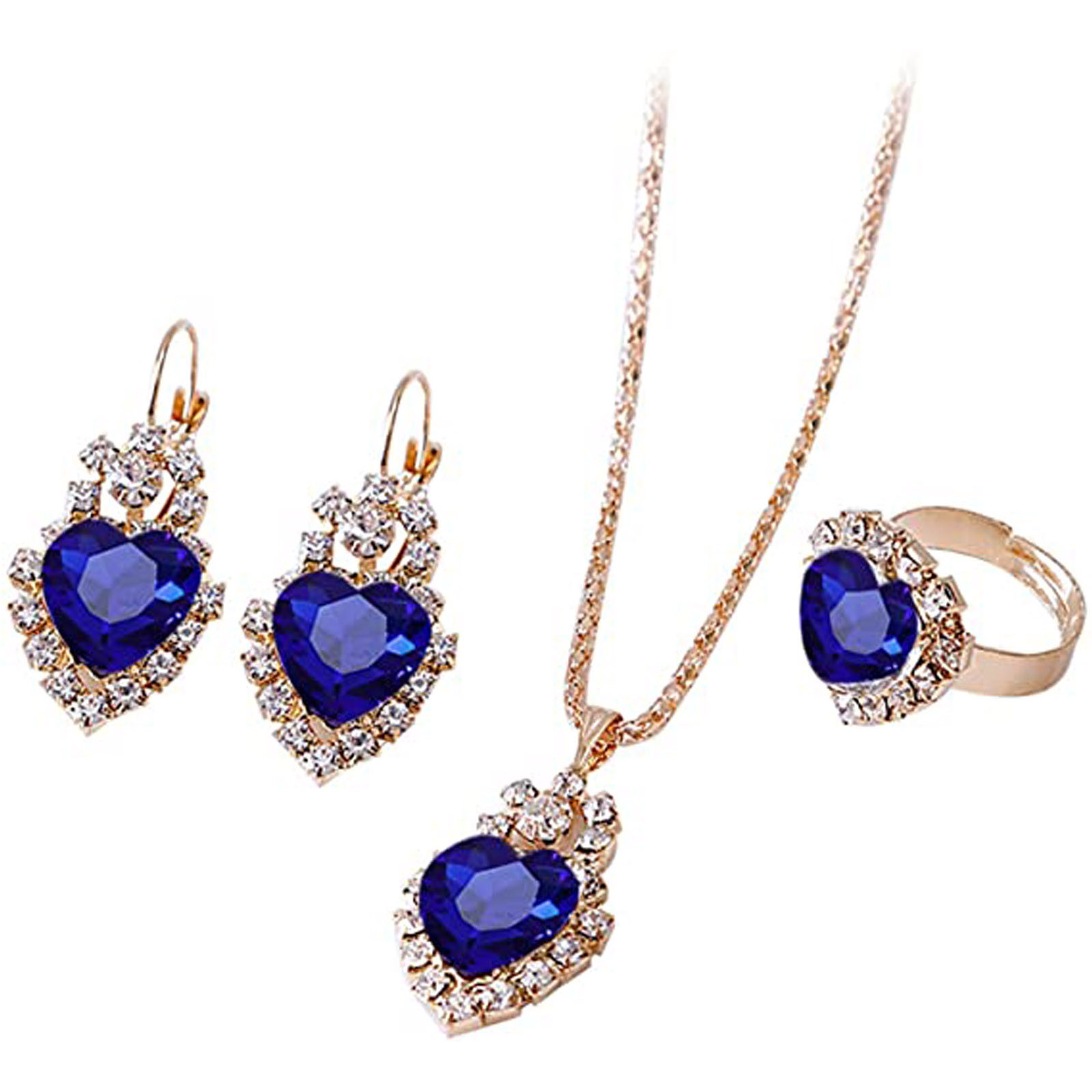 Floleo Clearance Love Heart Necklace Pendant Earrings Ring Set Jewelry For Women Girls Bracelet Necklace Earrings Set Valentine's Day Gift - image 1 of 1