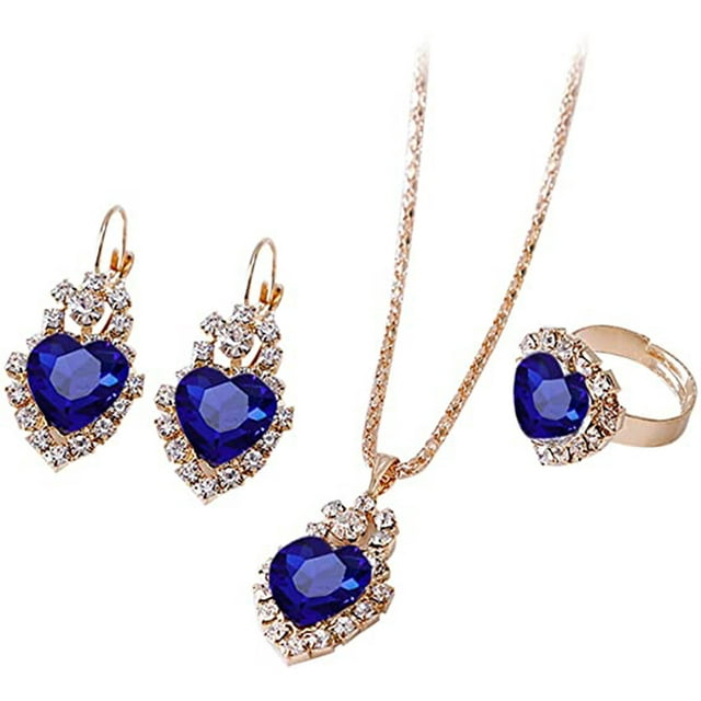 Floleo Clearance Love Heart Necklace Pendant Earrings Ring Set Jewelry For Women Girls Bracelet Necklace Earrings Set Valentine's Day Gift
