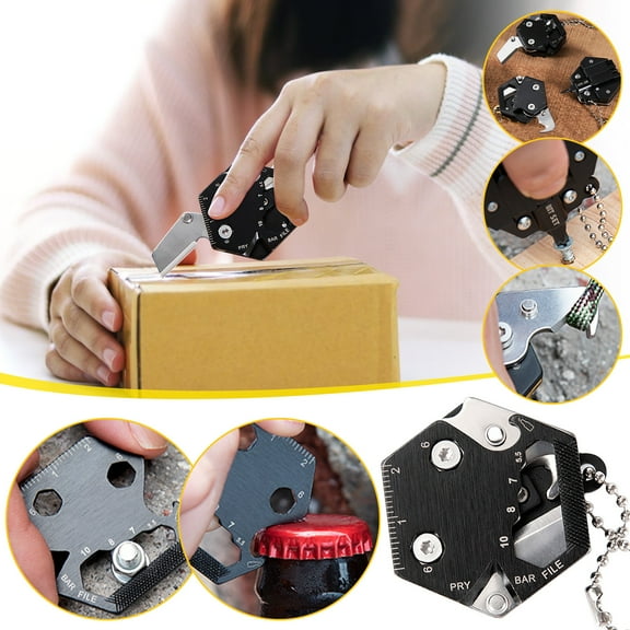 Floleo Clearance Multifunctional Pocket Keychain Screwdriver, Hexagon Tool Card, Outdoor Survival Gear, Mini Folding Tool, Emergency Multi-Function Gadget for Men