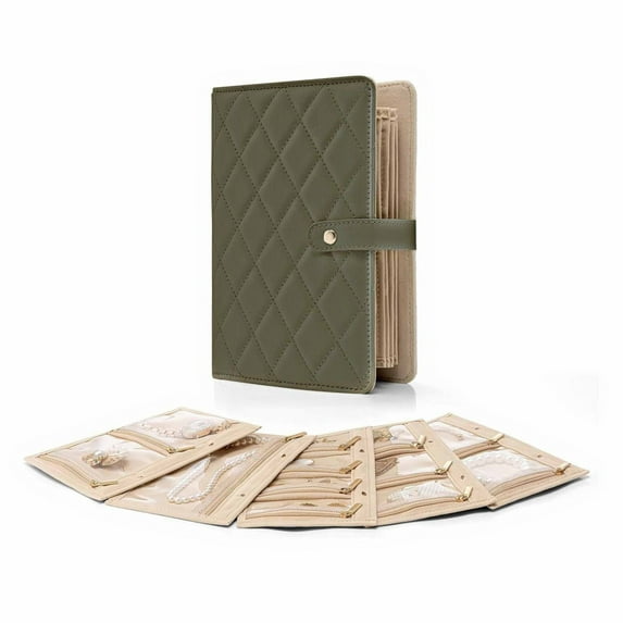 Floleo Clearance Portable Jewelry Storage Book Foldable Travel Organizer with Clear Zipper Pouches, Velvet Lining, Adjustable Compartments for Necklaces Earrings Rings Bracelets