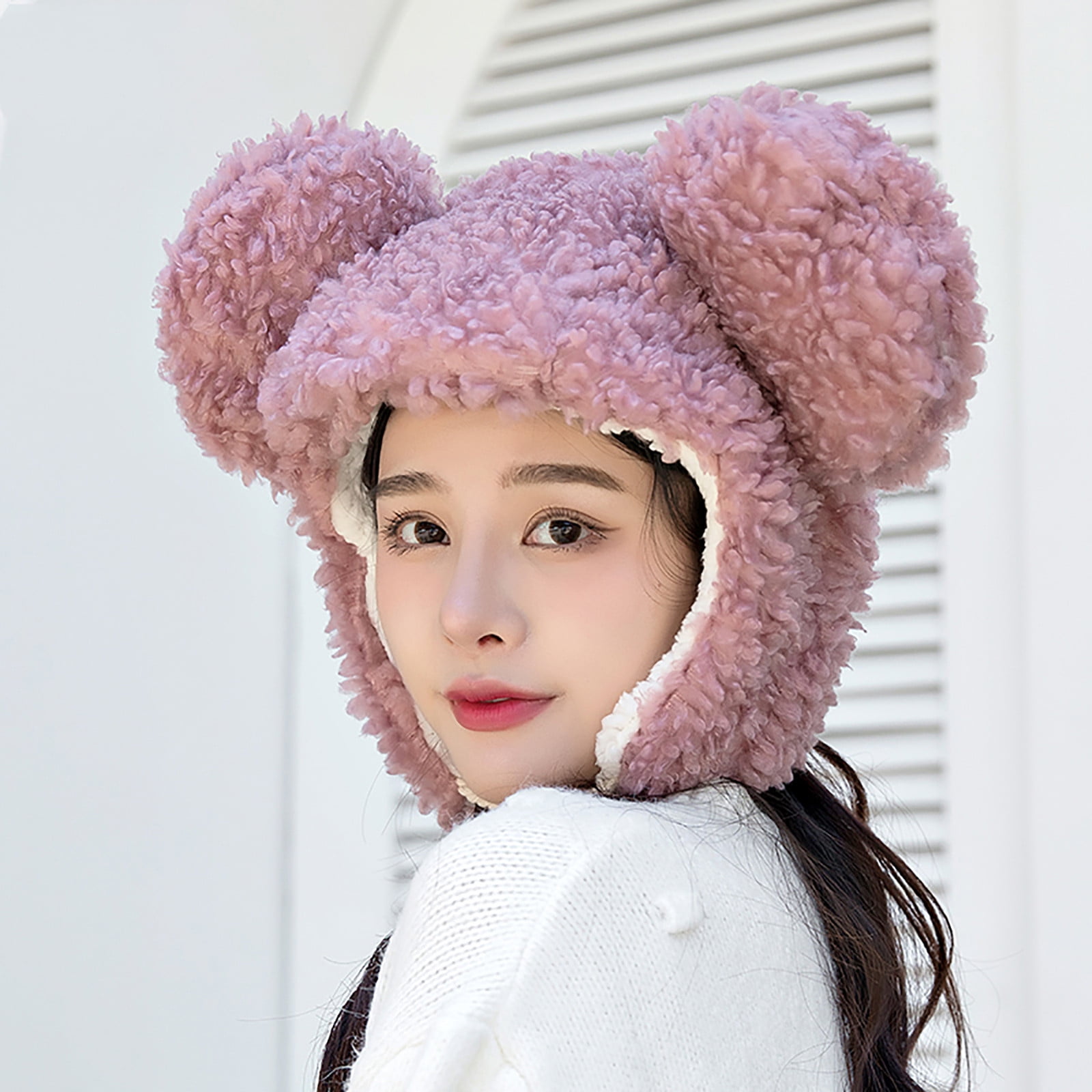 Floleo Clearance Women Cute Cartoon Thick Hat Protectors Warm Plush Hat Bandage Cap