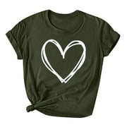 Floleo Clearance Women Valentine Day Love Printed Short Sleeve T-Shirt Top Short Sleeve Round Neck Top Shirt