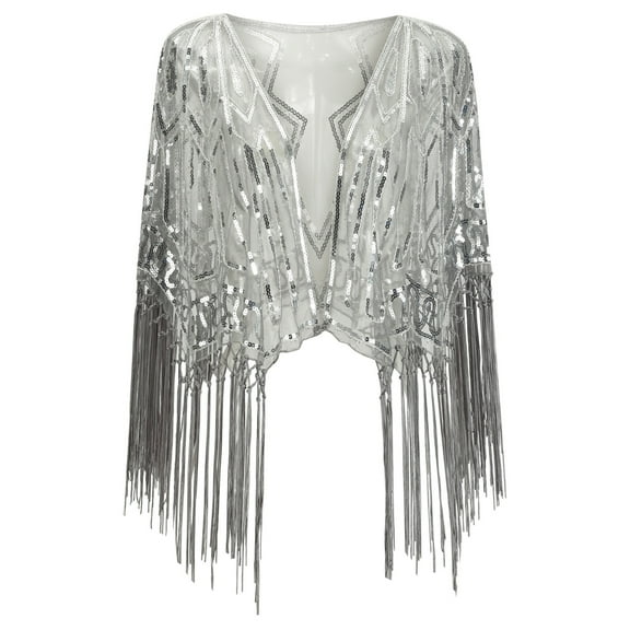 Floleo Clearance Women's 1920s Shawl Beaded Sequin Deco Evening Cape Bolero Flapper Cover up