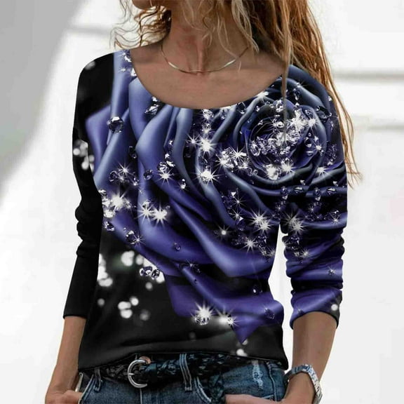 kayannuo Womens Tops Long Sleeve Shirts Fall Fashion Woman Long Sleeve Round Neck Printing Blouse Autumn Causal Pullover Tops Purple
