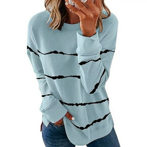 Floleo Clearance Womens Tops Long Sleeve Shirts Fall Clearance Fashion Woman Long Sleeve T-Shirt Summer Printing Loose Blouse Tops Sky Blue