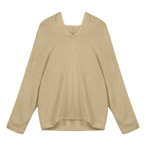 Floleo Clearance Womens Tops Long Sleeve Shirts Fall Clearance Women Fashion Loose Large Size Solid Color Hood Long Sleeves Sweater Tops Beige
