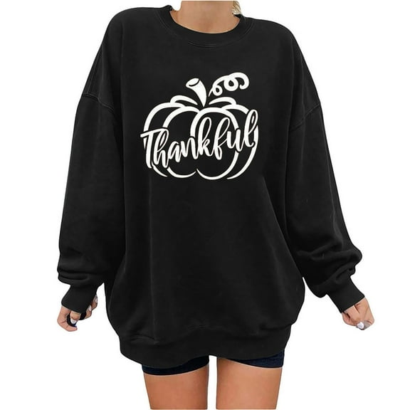 kayannuo Womens Tops Long Sleeve Shirts Fall Women's Fashion Thanksgiving Printed Loose Long Sleeve Blouse Round Neck Casual Pullover Tops Sweatershirt Black
